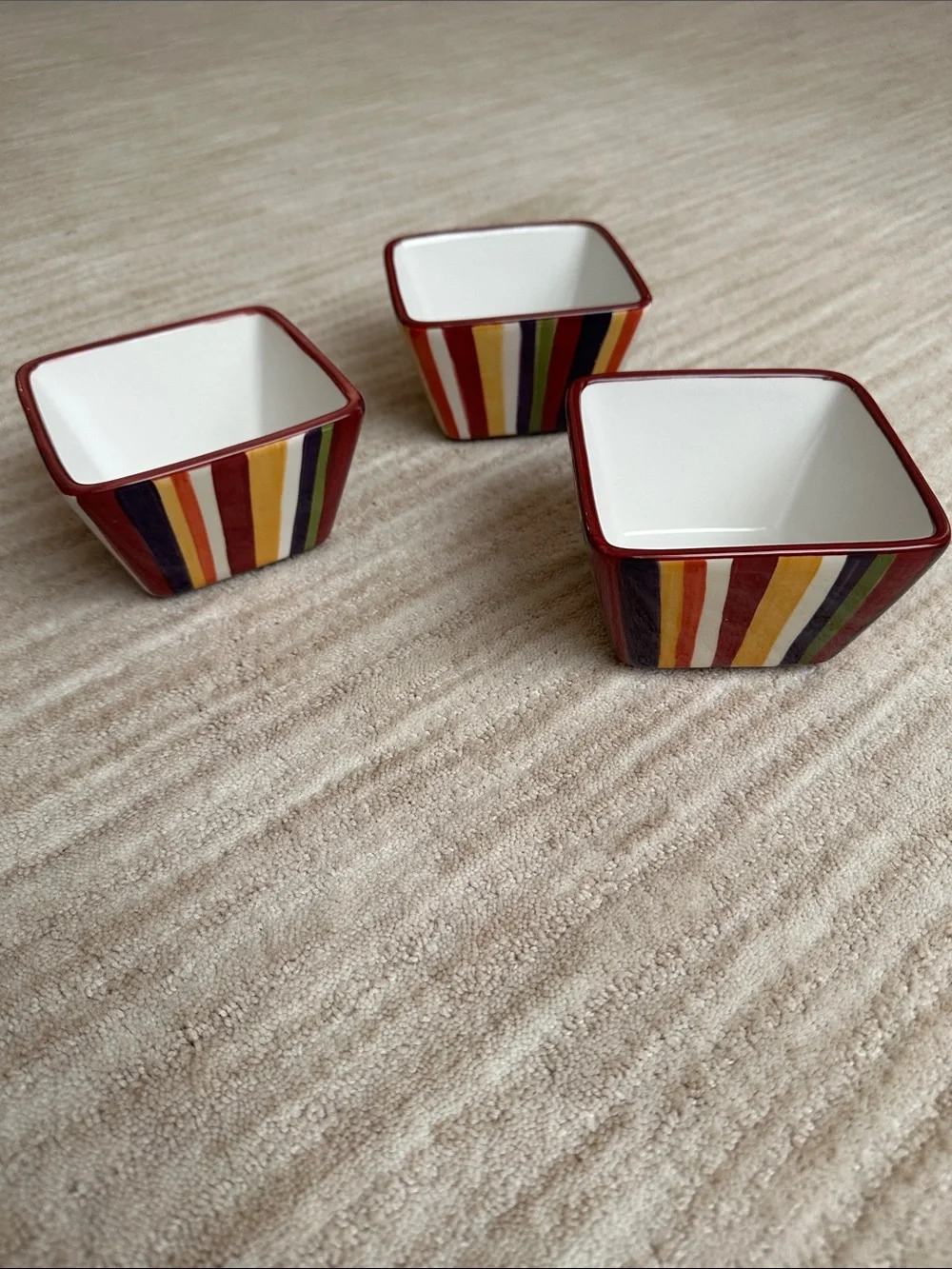 Set of 3 PAMPERED CHEF Simple Additions Stripes Square Bowls Entertaining